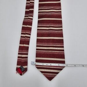 Vintage 1960s Shevels‎ Mens Silk Blend Necktie Burgundy Cream Stripe Pattern